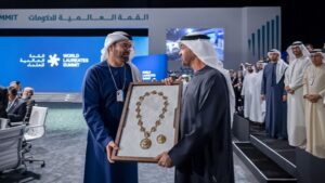 UAE President awards Mohammed Al Gergawi the Order of the Union medal.